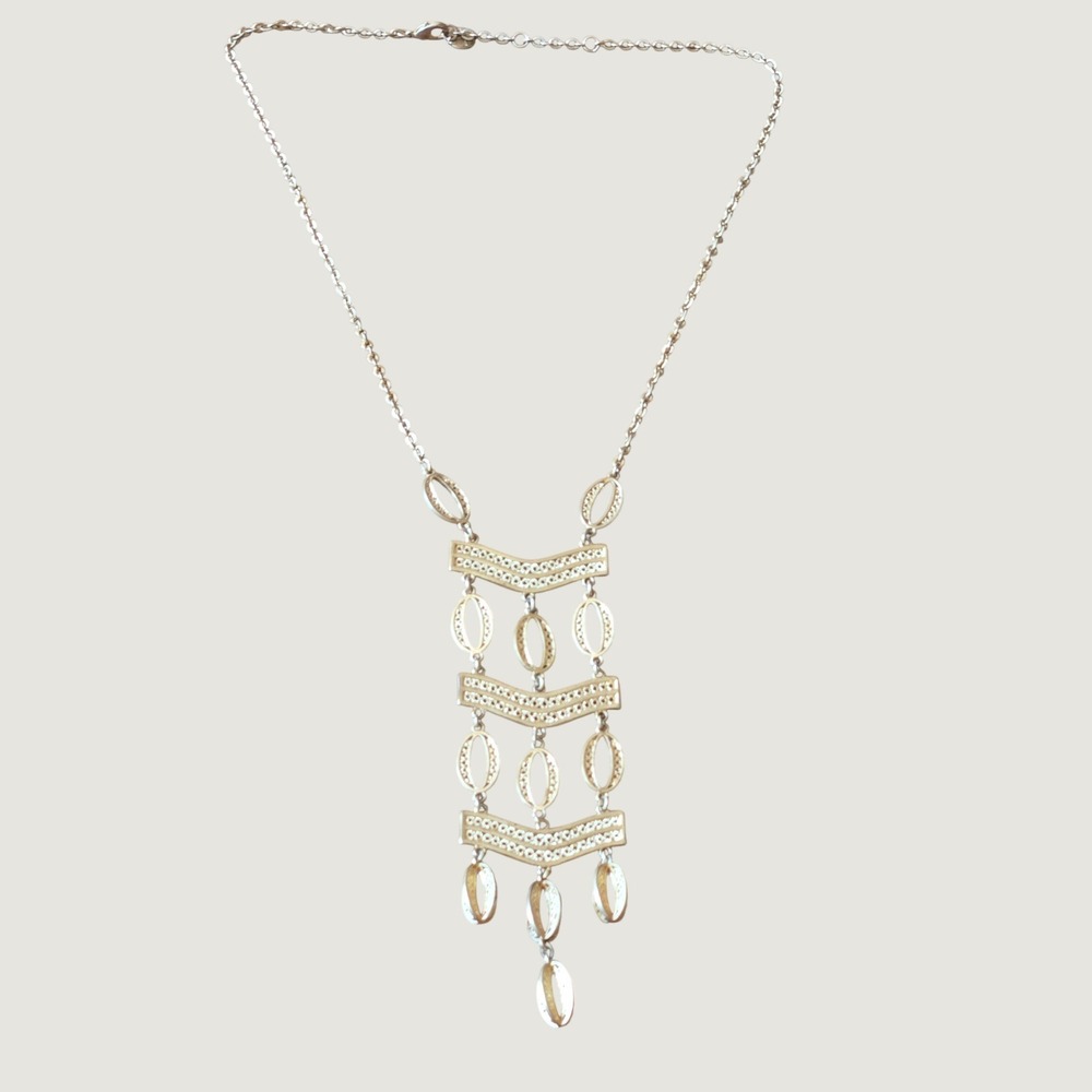 Stella & Dot Gold Tone Geometric Tiered Bib Statement Necklace Boho Filigree